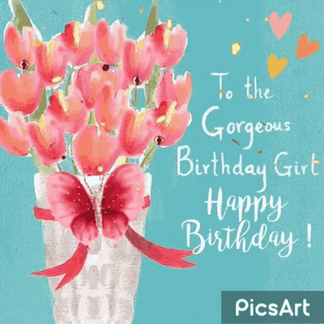 Happy Birthday Birthday Girl GIF - Happy Birthday Birthday Girl Tulips GIFs