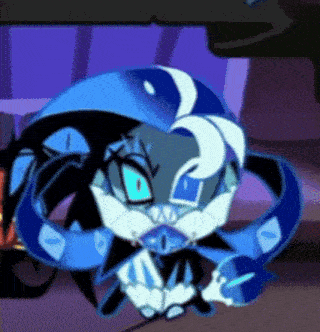a close up of a cartoon character with blue eyes and a blue hat