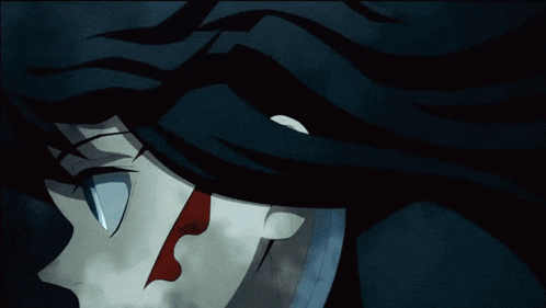 a close up of a anime character 's face with blood on it