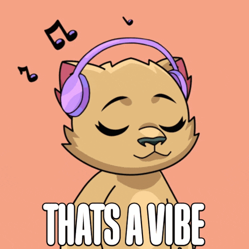 a cartoon cat wearing headphones with the words thats a vibe below it