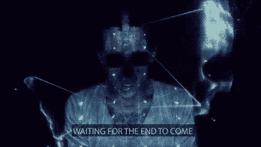 a computer generated image of a man with the words waiting for the end to come below him