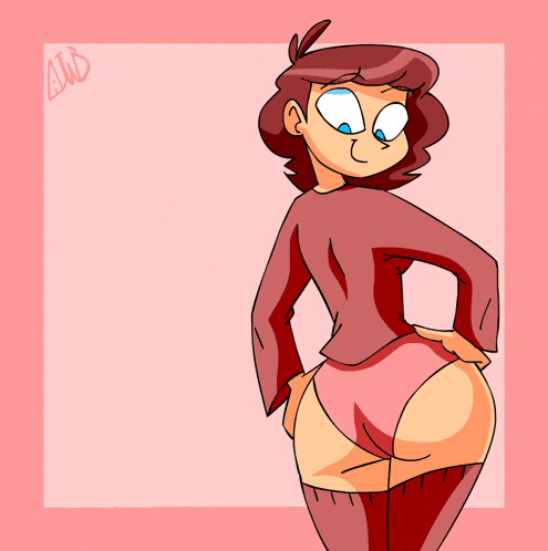 a cartoon drawing of a girl with the letters a and b on the bottom left
