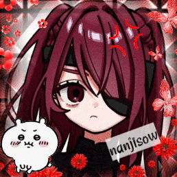 a drawing of a girl with red hair and a sign that says ' nanjisow ' on it