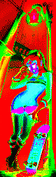 a pixel art of a person with a skateboard