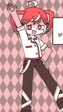 a cartoon character with red hair is standing in front of a sign that says gii