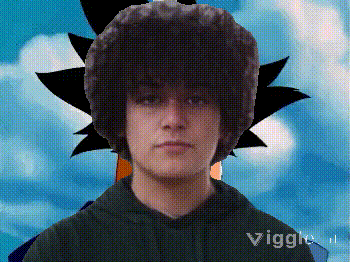 a man wearing a furry hat with a blue sky in the background and the word viggle on the bottom