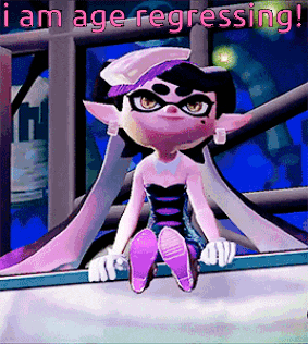 a cartoon character is sitting on a railing with the words i am age regressing