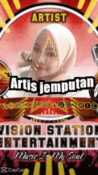 a poster for artist artis jemputan shows a woman in a hijab