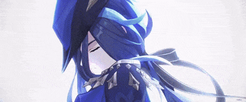a girl with long blue hair is covering her face with her hand