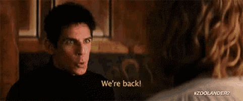 a man is yelling at a woman and says `` we 're back '' .