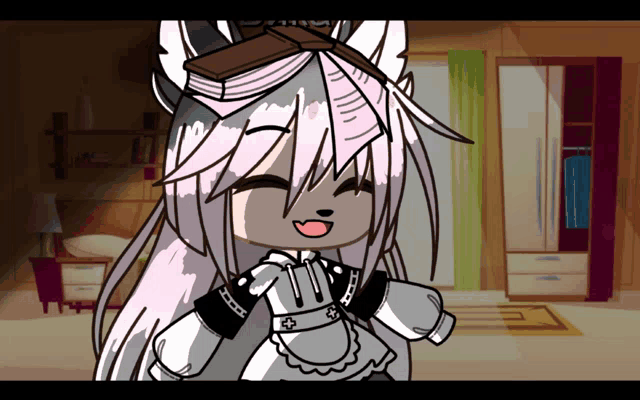 a girl with white hair and a book on her head