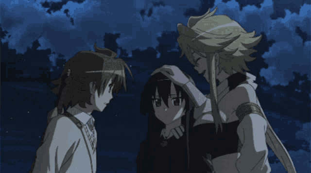 three anime characters are standing next to each other