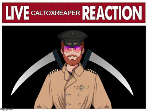 a poster that says live caltoxreaper reaction with a man in a military uniform