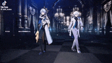 a couple of anime characters standing next to each other in a room .