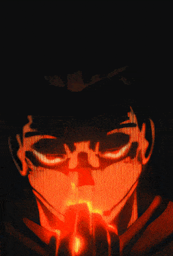 a drawing of a person 's face with a red light coming out of it