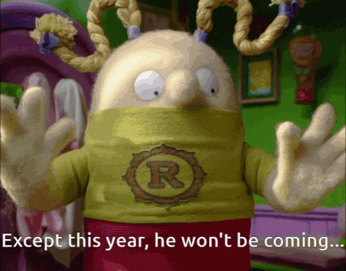 a cartoon character wearing a shirt that says r on it