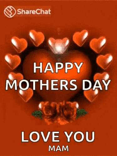 a happy mother 's day greeting card with hearts around a heart .