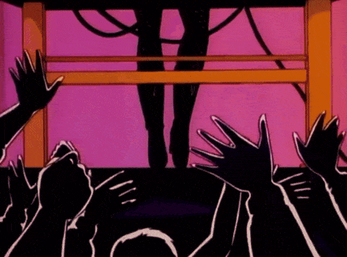 a cartoon of a woman playing a keyboard on a pink background