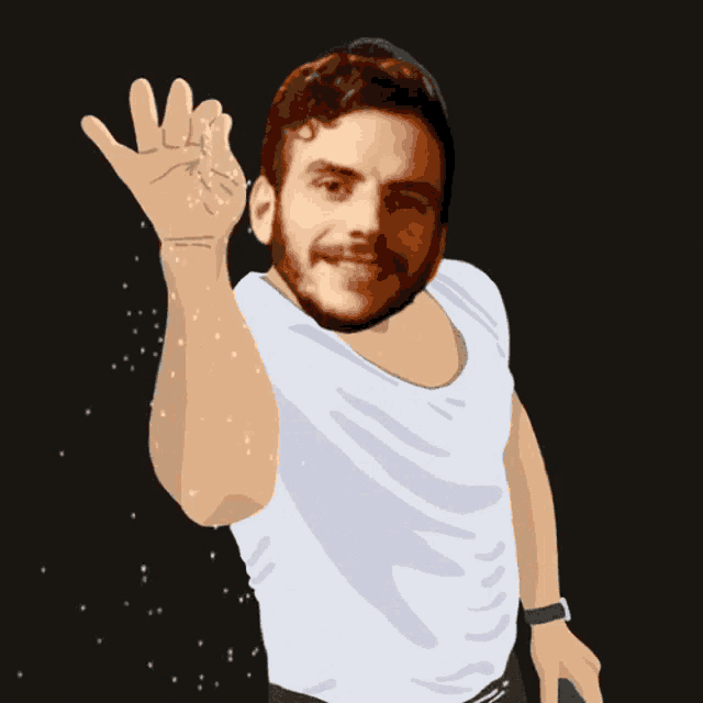 a cartoon drawing of a man with a beard wearing a white shirt