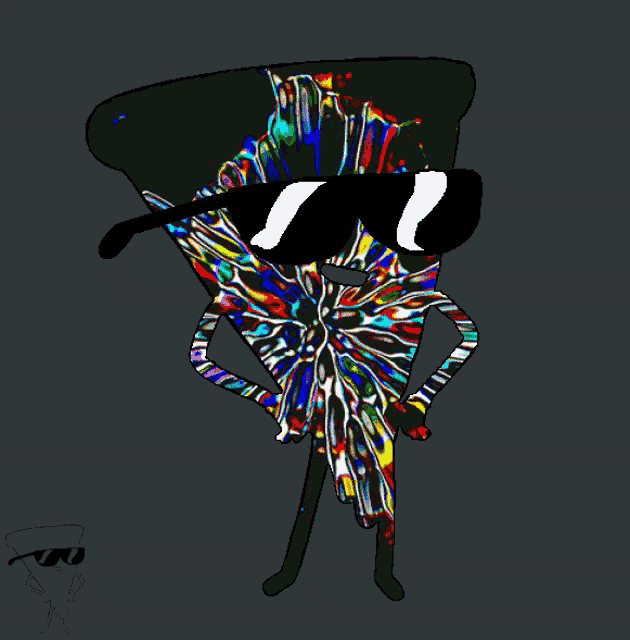 a drawing of a pizza slice wearing sunglasses