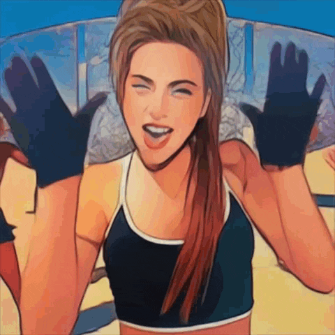 a cartoon of a woman wearing black gloves and a black top