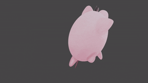 a pink animal with a blue eye is laying on its back