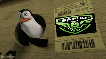 a picture of a penguin next to a safuu label