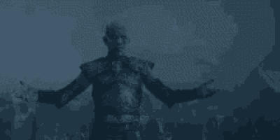 a man in armor is standing in the dark with his arms outstretched in a painting .