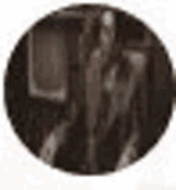 a black and white photo of a person in a room in a circle on a white background .