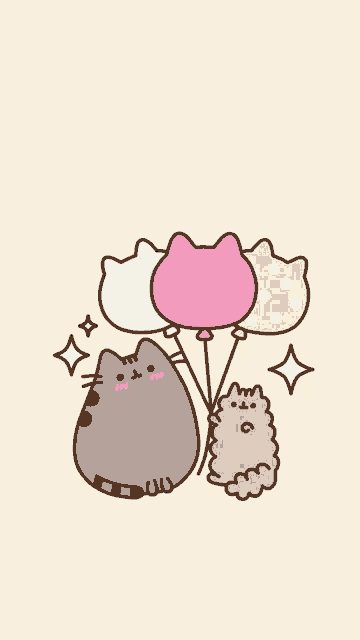 a cartoon drawing of a cat holding a bunch of pink balloons