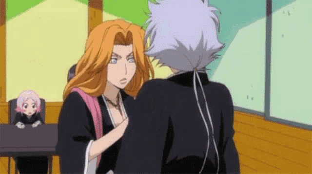 a man and a woman are standing next to each other in a room in a cartoon .
