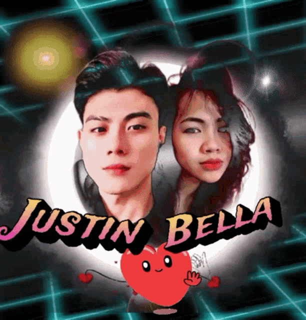 a picture of a man and a woman with the name justin bella on the bottom