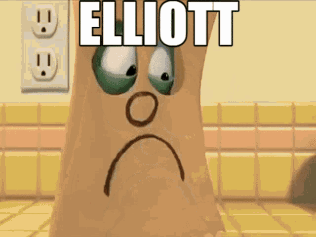 a cartoon foot with a sad face drawn on it and the name elliott written above it .