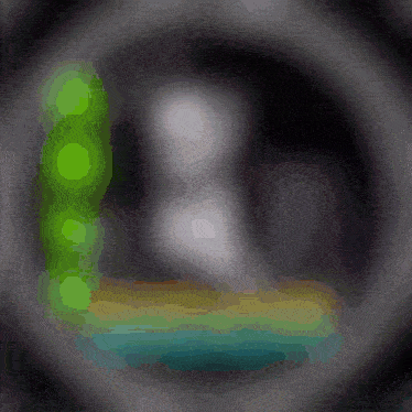 a drawing of a circle with a green object in the middle