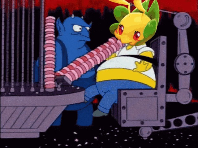 a cartoon of homer simpson sitting in a machine