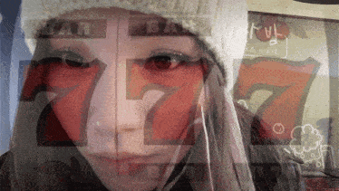 a woman 's face is behind a sign that says bar on it