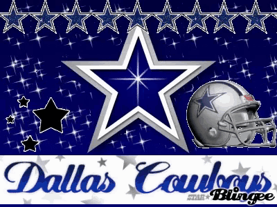 a dallas cowboys logo with a helmet in the foreground