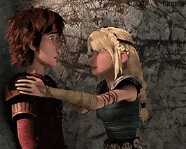 hiccup and astrid from how to train your dragon hugging