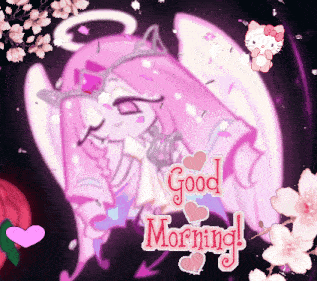 a picture of a pink angel with the words " good morning " on it