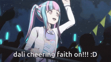 a picture of a girl with the words dali cheering faith on !!