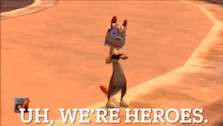 a cartoon kangaroo with the words uh we 're heroes on the bottom