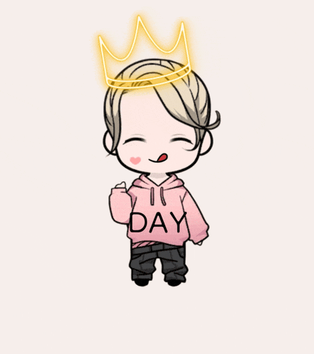 a girl wearing a pink hoodie with the word day on it and a crown on her head