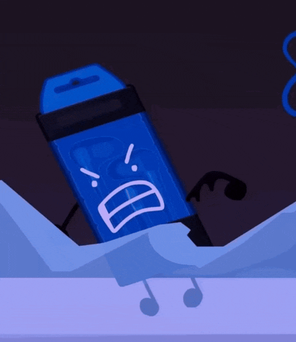 a cartoon drawing of a blue object with a face and arms and legs