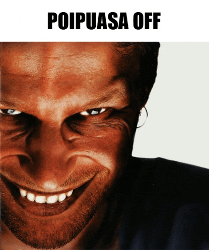 a close up of a man 's face with the words " poipusa off " above him