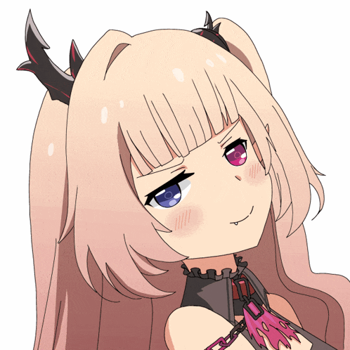 a drawing of a girl with horns and pink eyes