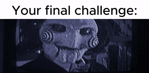 a picture of a puppet with the words your final challenge written above it