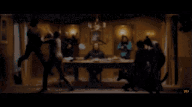 a group of people are gathered around a table in a room with the number 3d on the bottom right