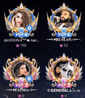 four emblems with a woman and a man in them with the letters vip on them