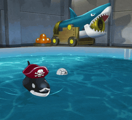 a cartoon of a shark with a cannon in its mouth