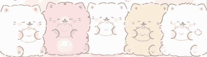 a row of cartoon cats are sitting next to each other on a white background